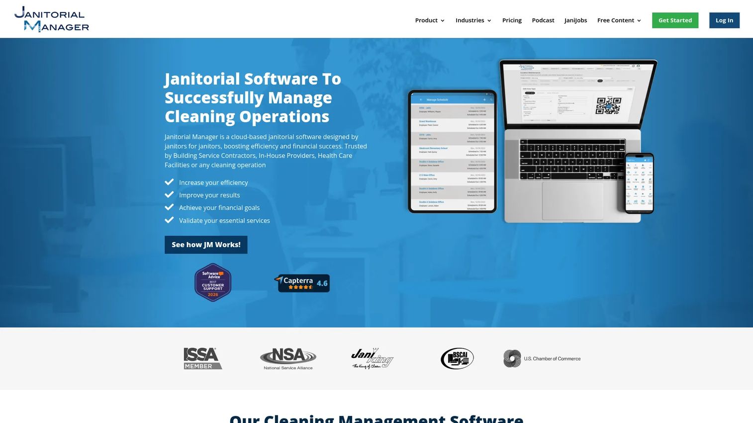 Janitorial Manager cleaning operations management platform homepage