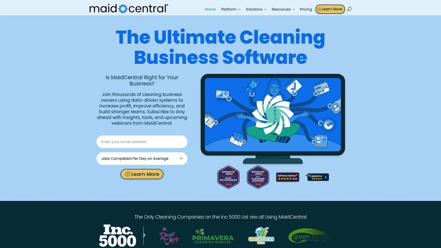 MaidCentral residential cleaning business software dashboard