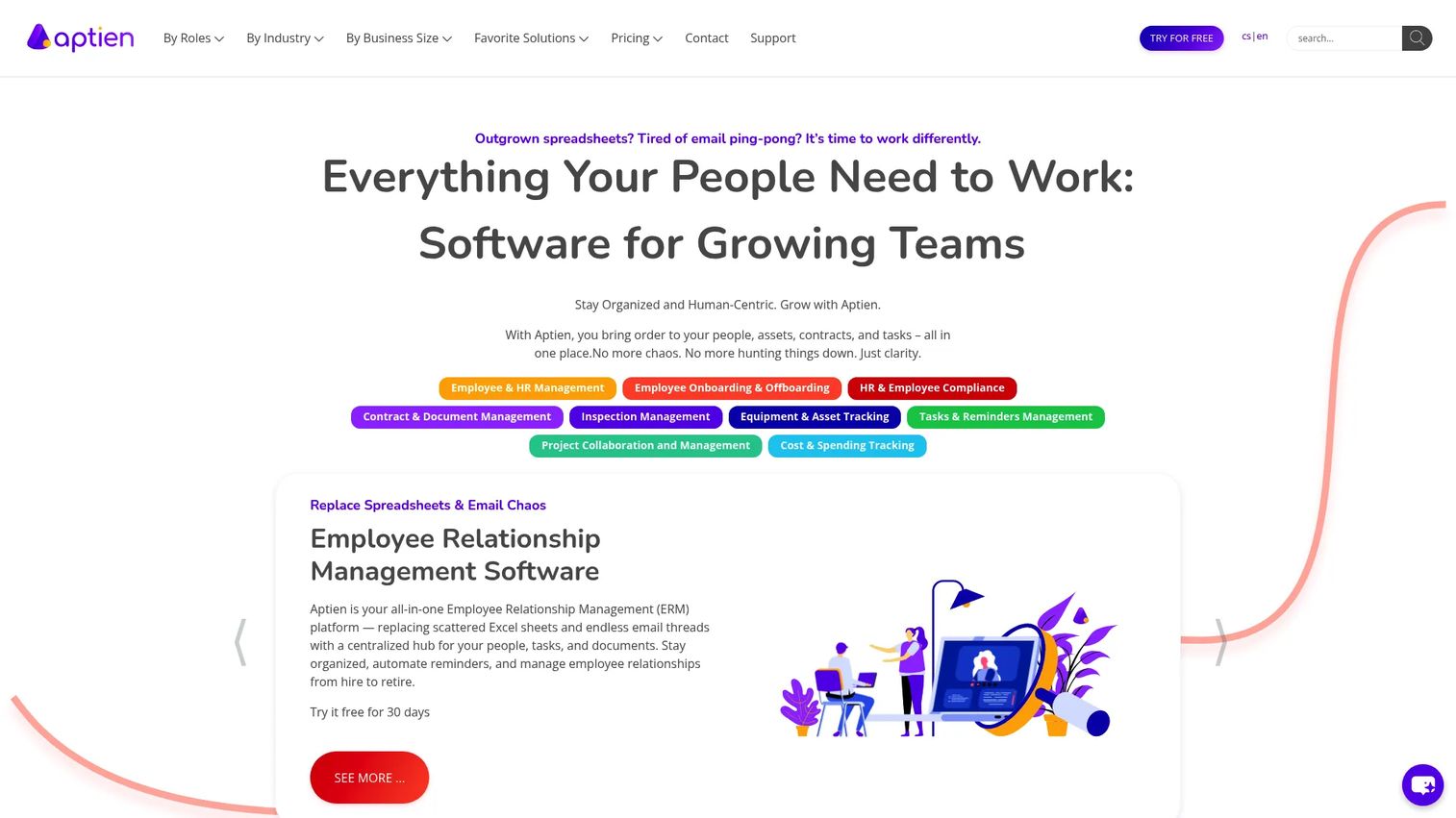 Aptien work management and asset tracking interface