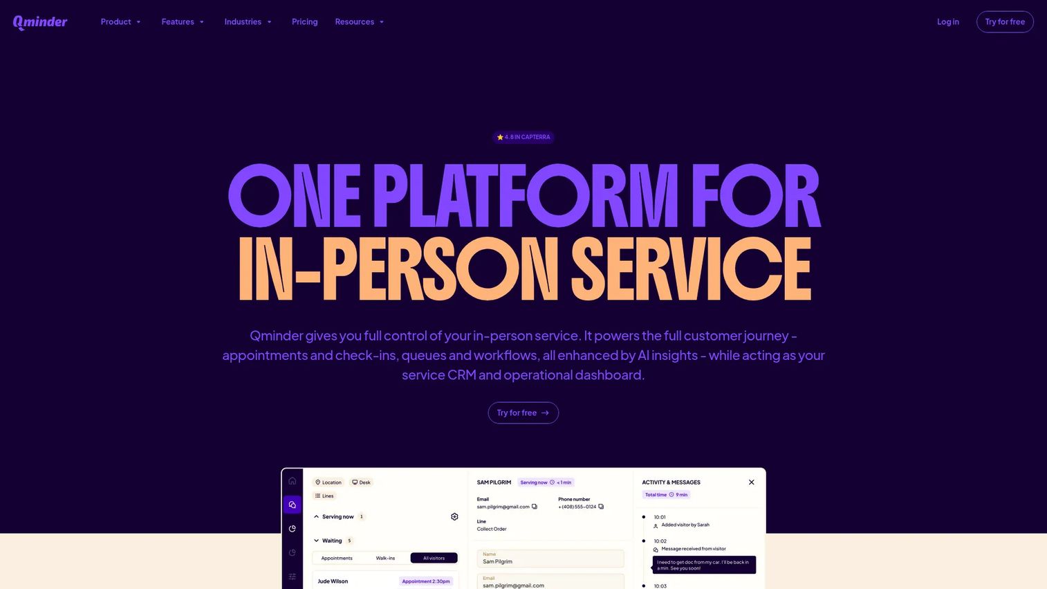Qminder queue management and service intelligence homepage