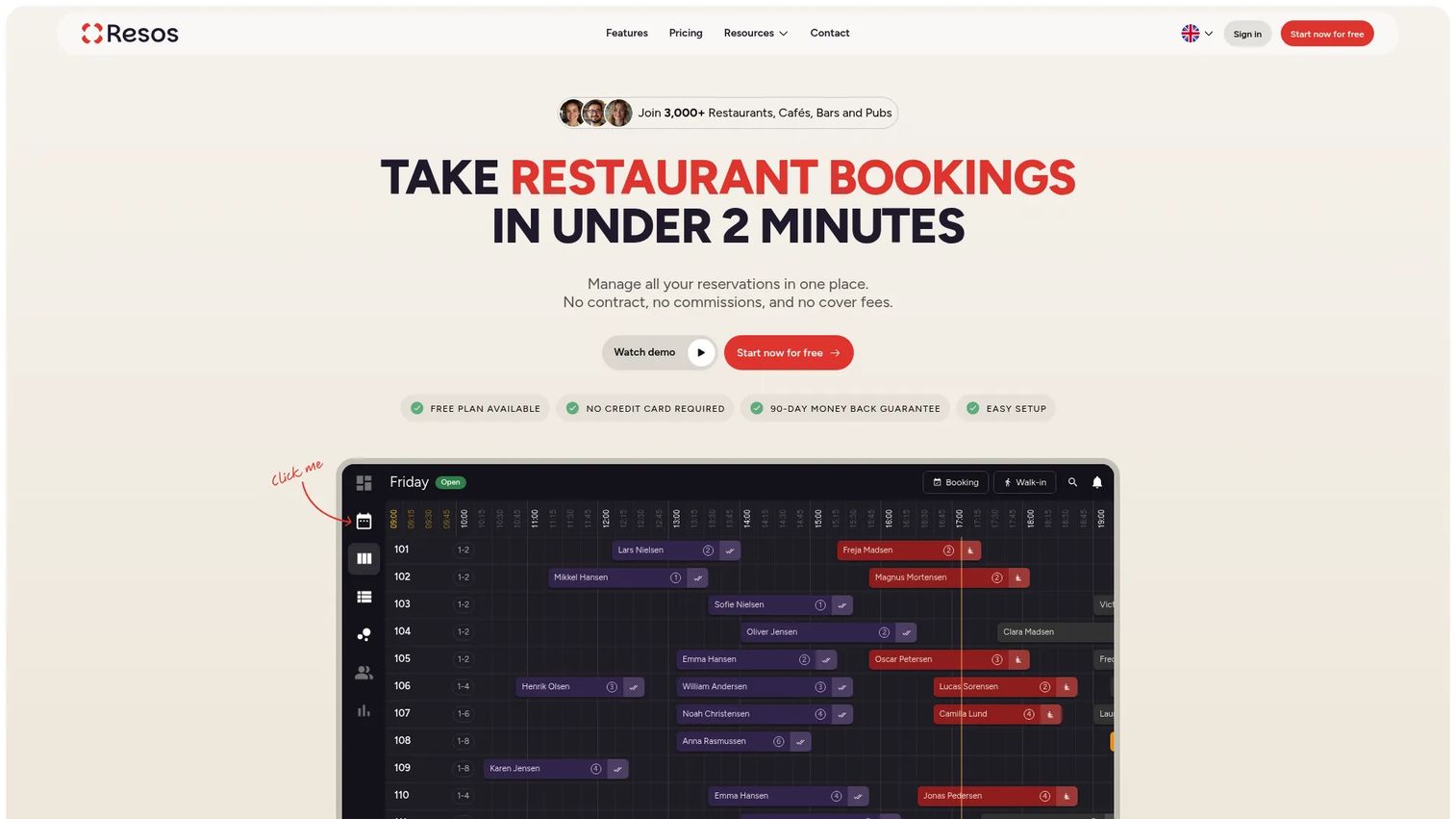 Resos restaurant booking and management software