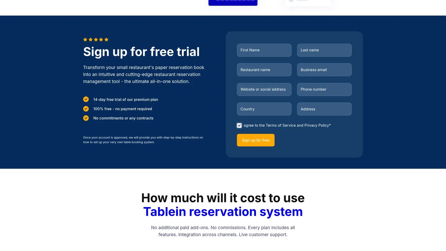 Tablein restaurant reservation system