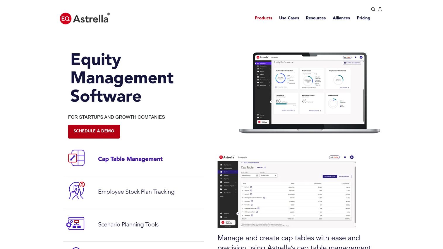 Astrella equity management software homepage