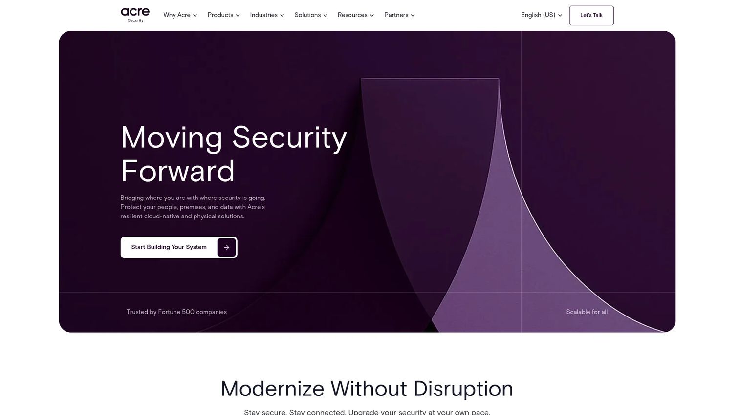 Acre Security access control and building analytics homepage