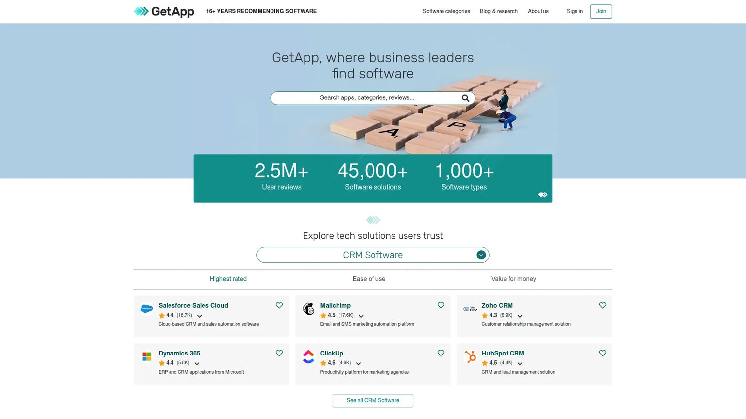 GetApp business software discovery and comparison homepage