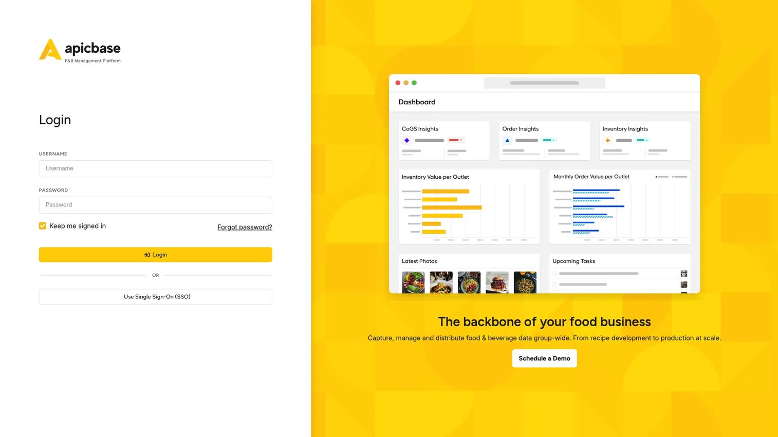 Apicbase back-of-house operations software homepage