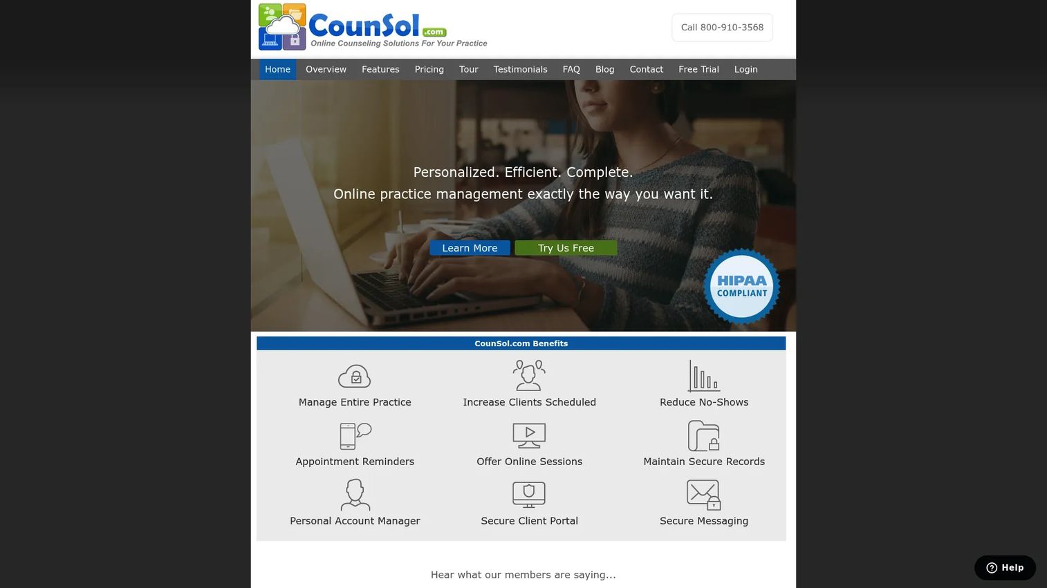 CounSol.com counseling practice management homepage