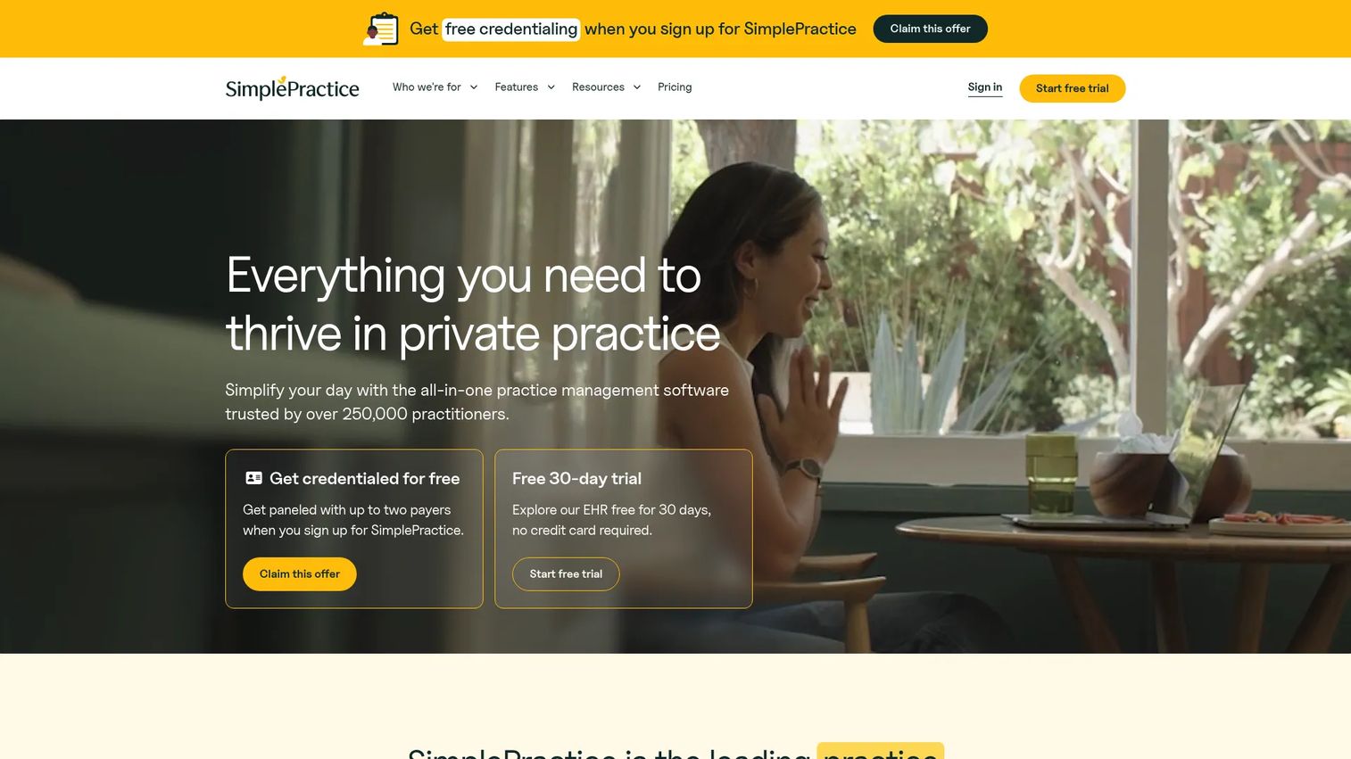 SimplePractice practice management software homepage