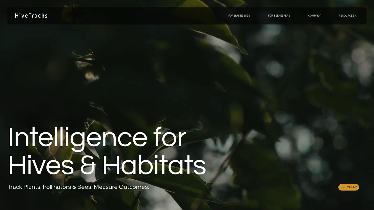 HiveTracks beekeeping software homepage showing hive inspections and biodiversity tracking
