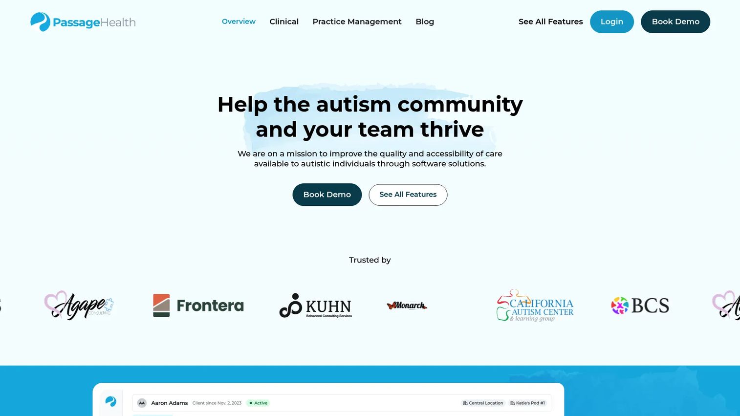 Passage Health ABA clinical and practice management software