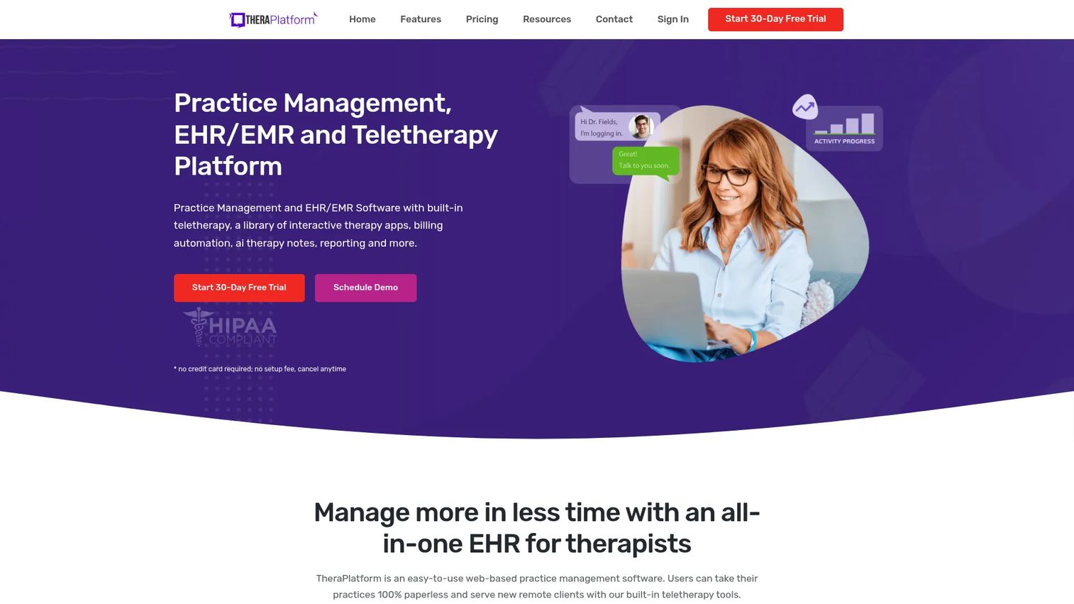 TheraPlatform practice management and teletherapy software homepage