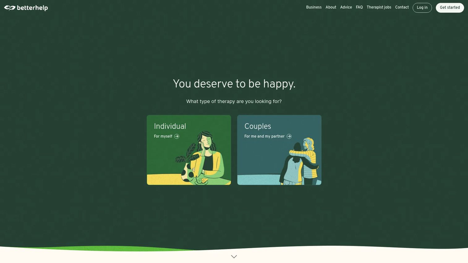 BetterHelp online therapy platform homepage