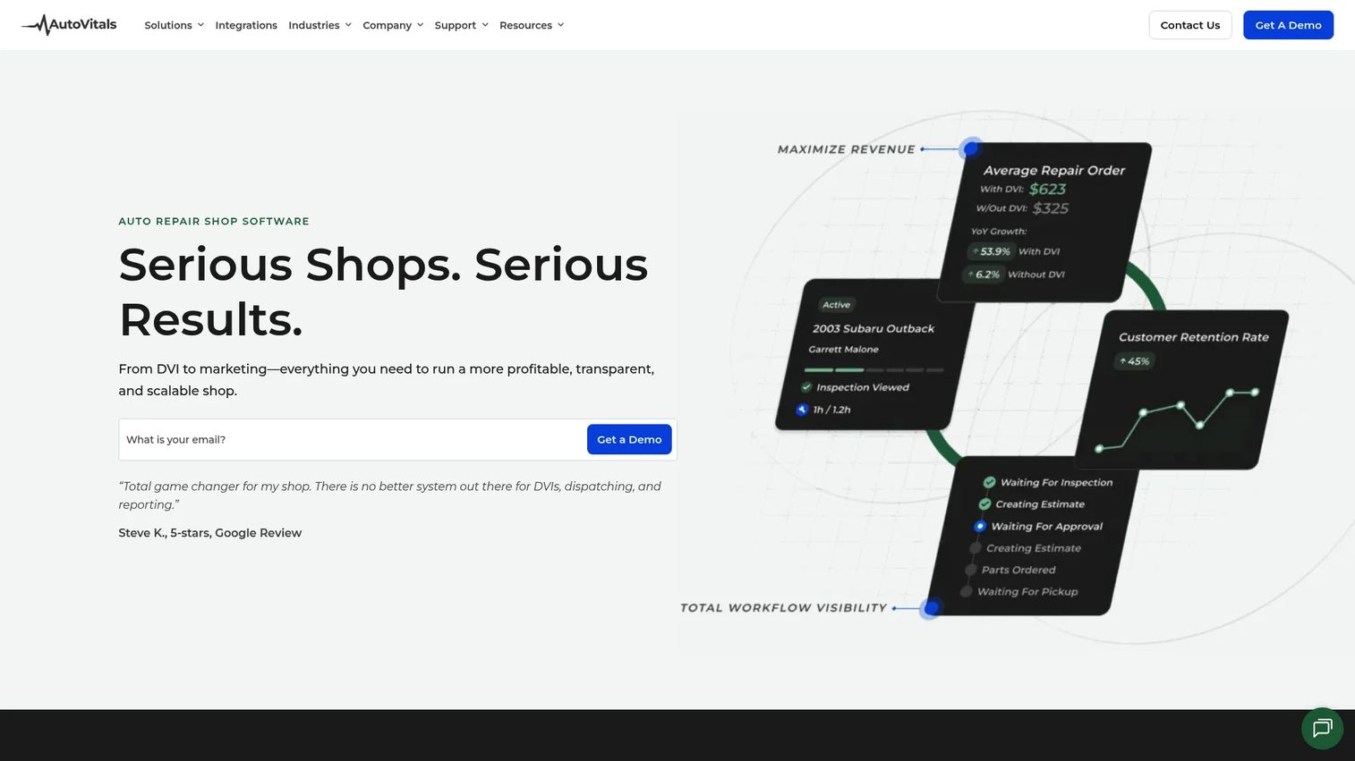 AutoVitals digital vehicle inspection and workflow software homepage