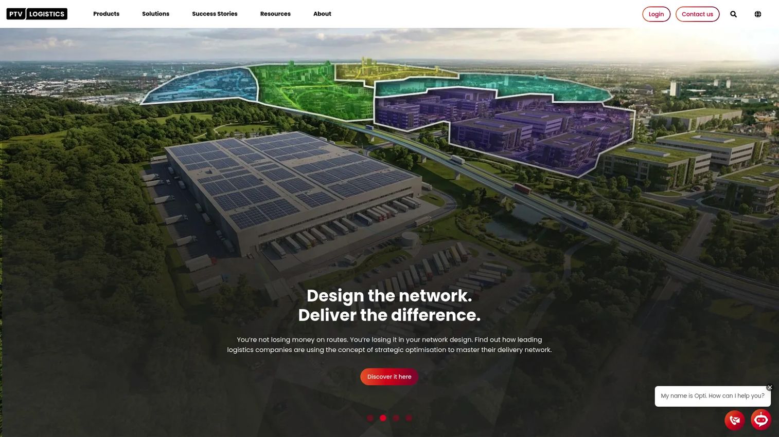 PTV OptiFlow cloud-based route optimization software homepage