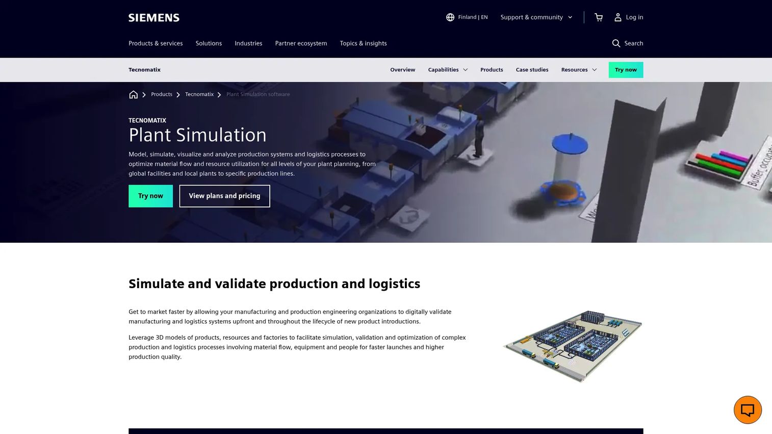 Siemens Tecnomatix Plant Simulation digital factory and material flow modeling view