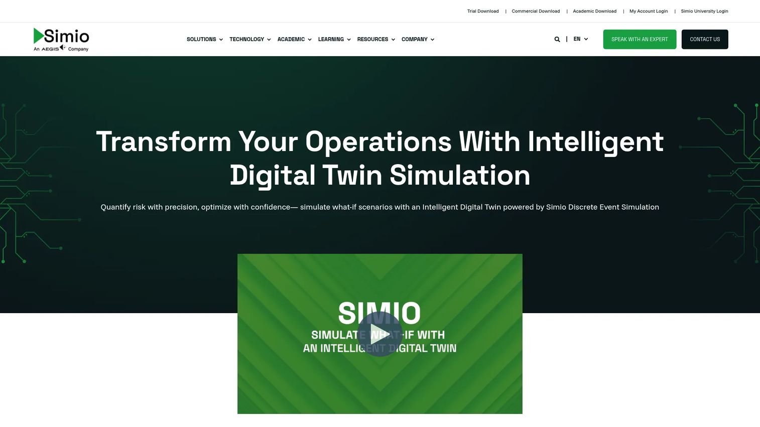 Simio discrete-event simulation and process digital twin modeling workspace