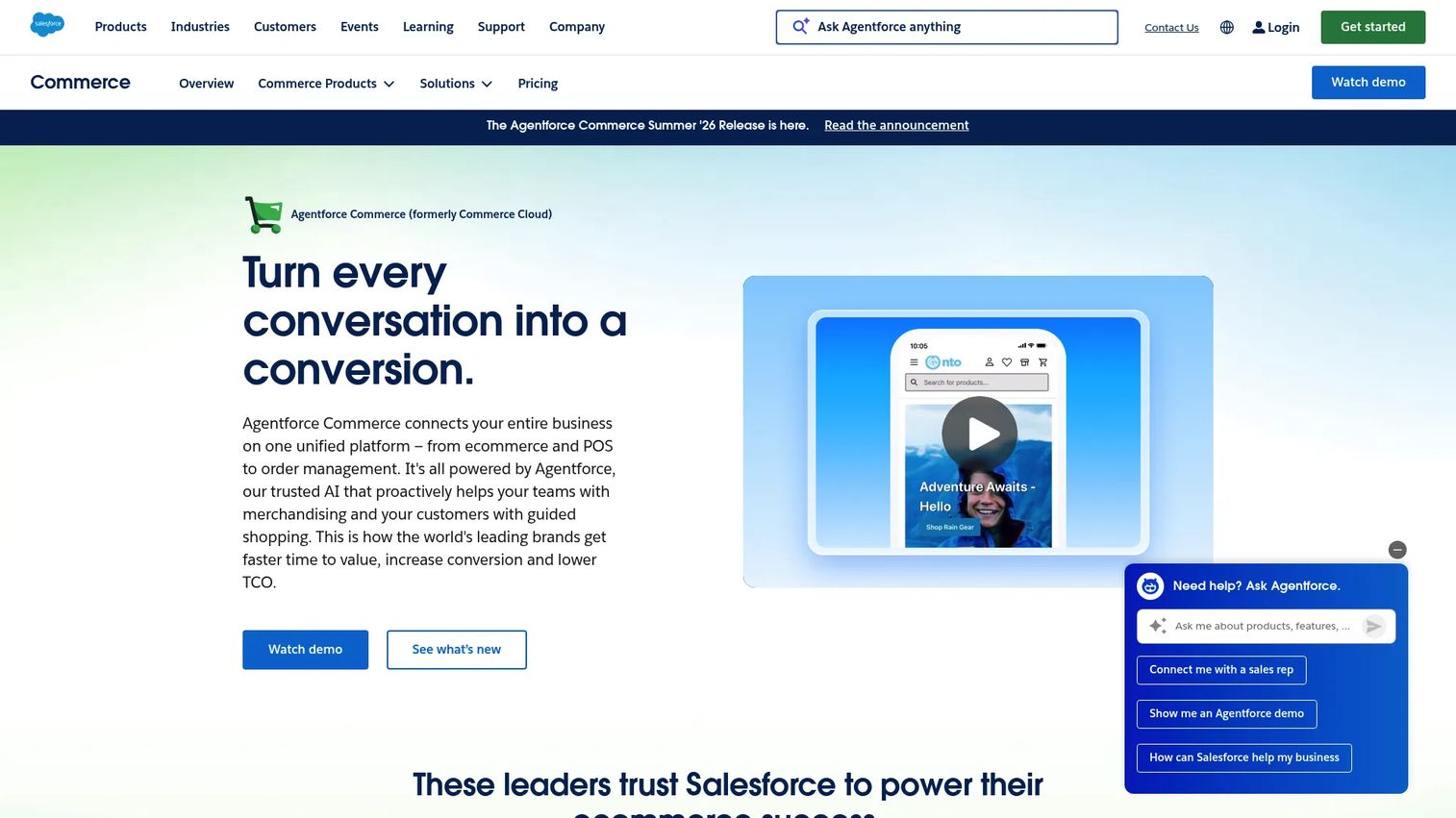 Salesforce Commerce Cloud homepage screenshot