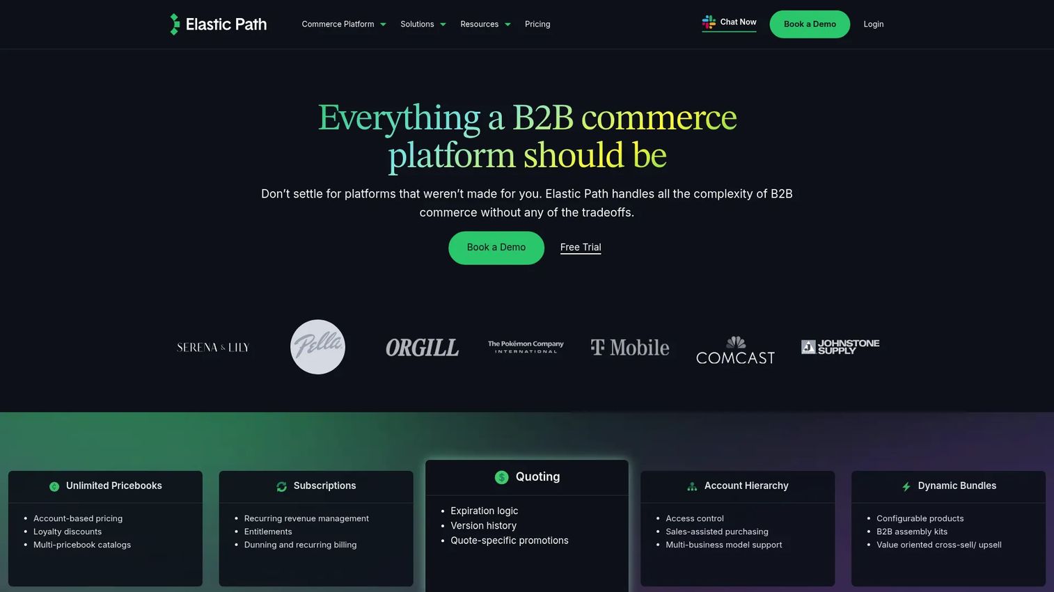 Elastic Path homepage screenshot