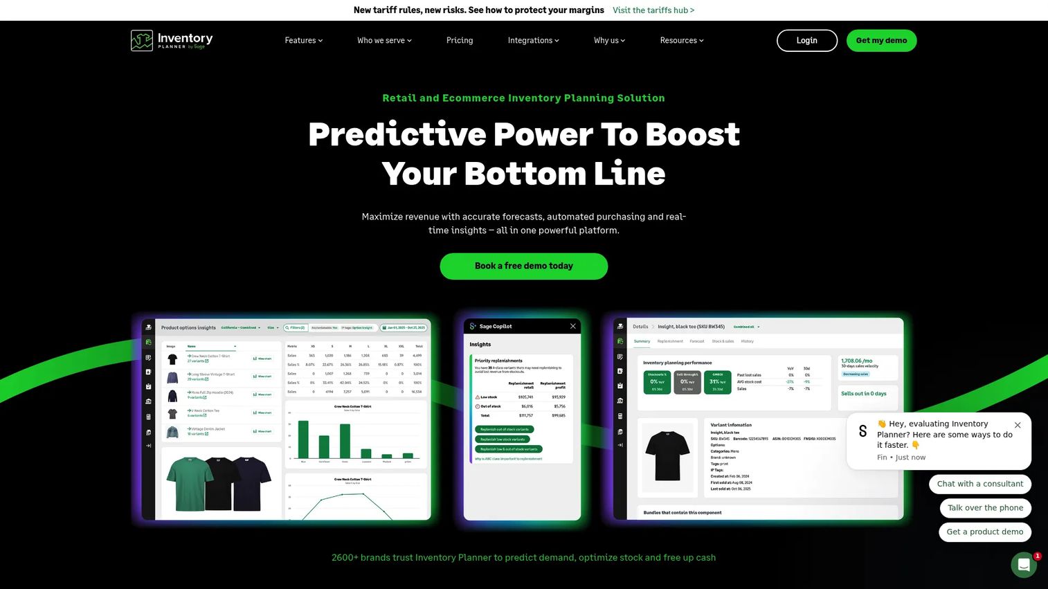 Inventory Planner by Sage forecasting software homepage