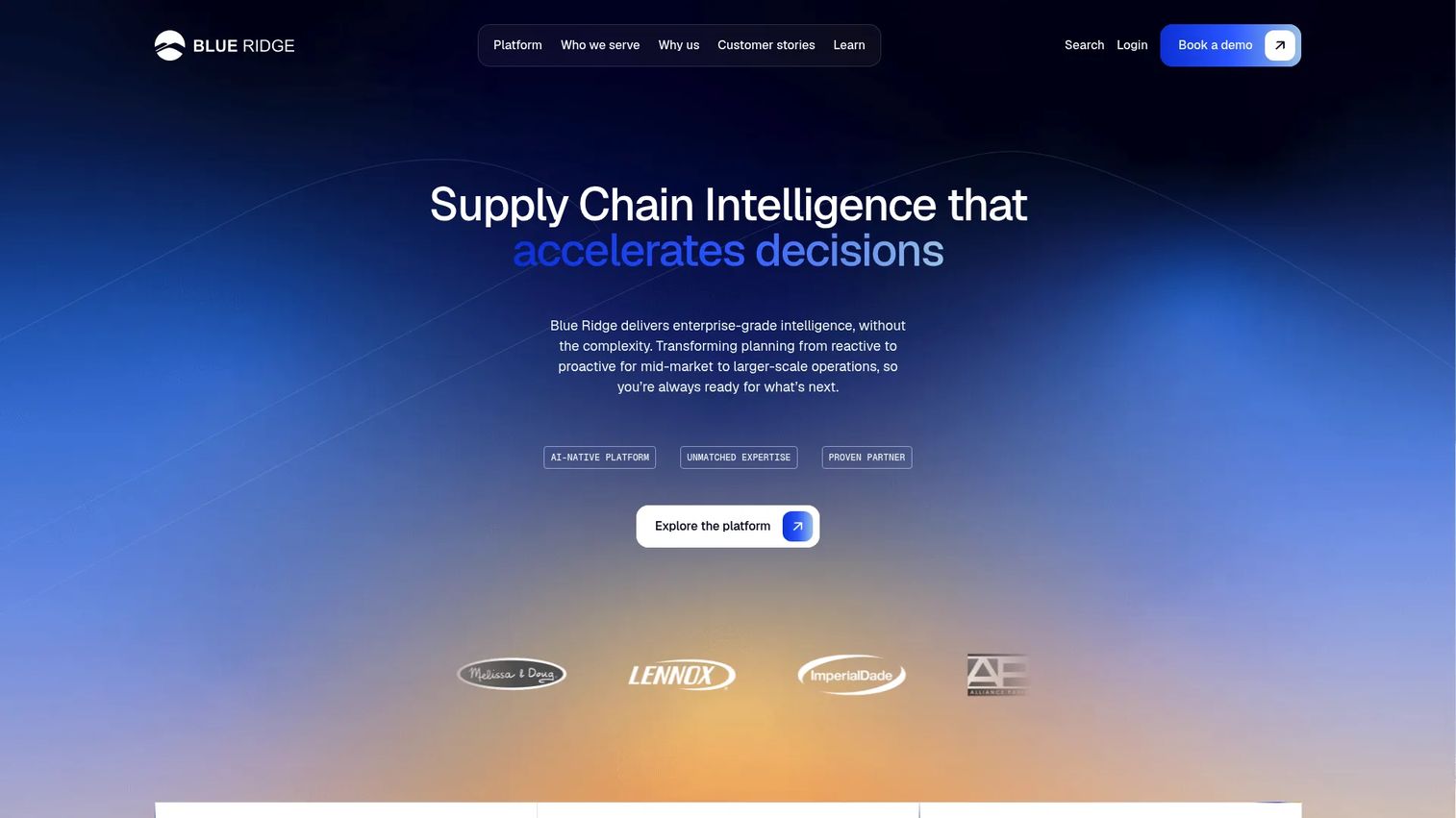 Blue Ridge supply chain planning software homepage