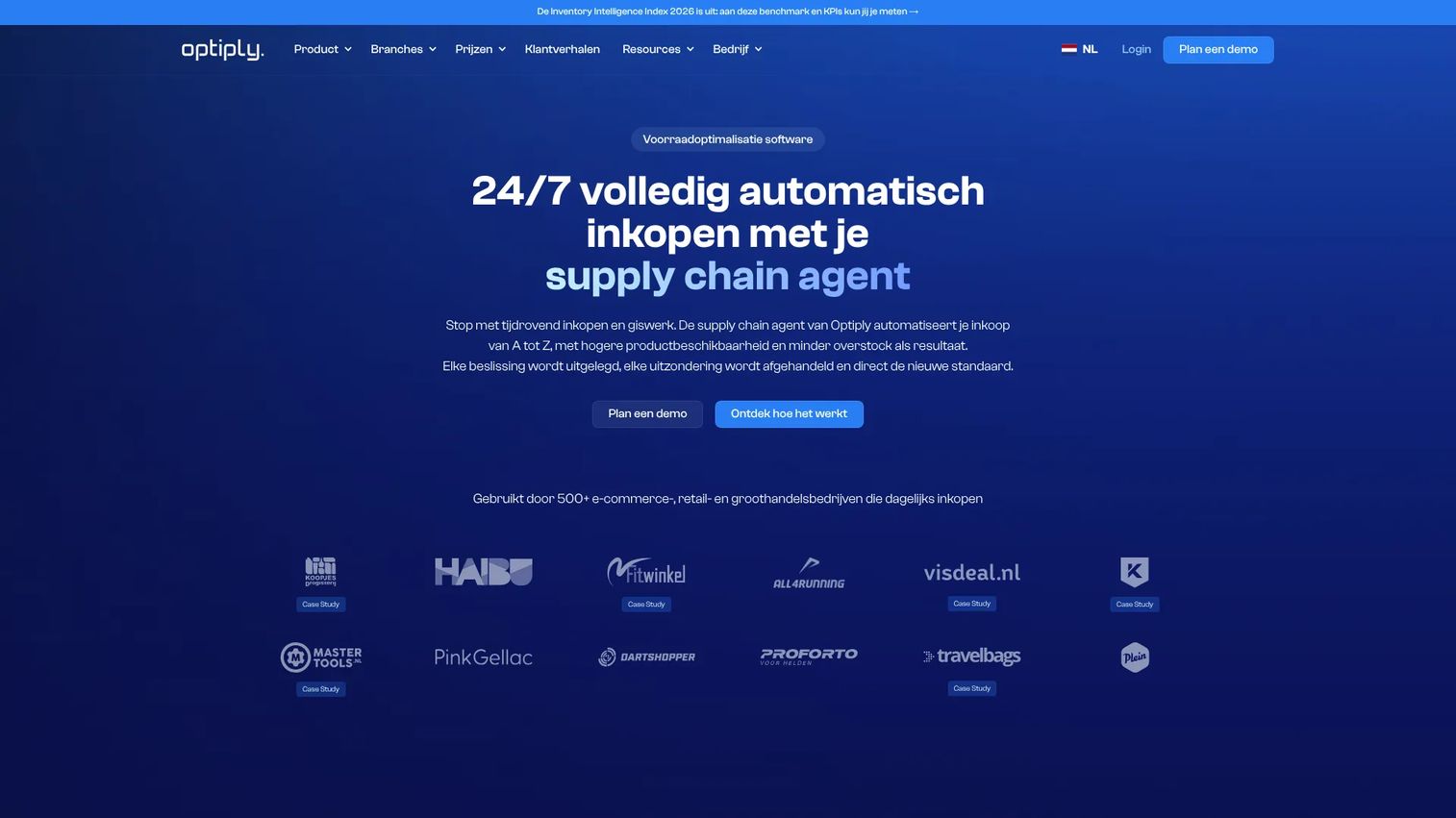 Optiply automated purchasing software homepage