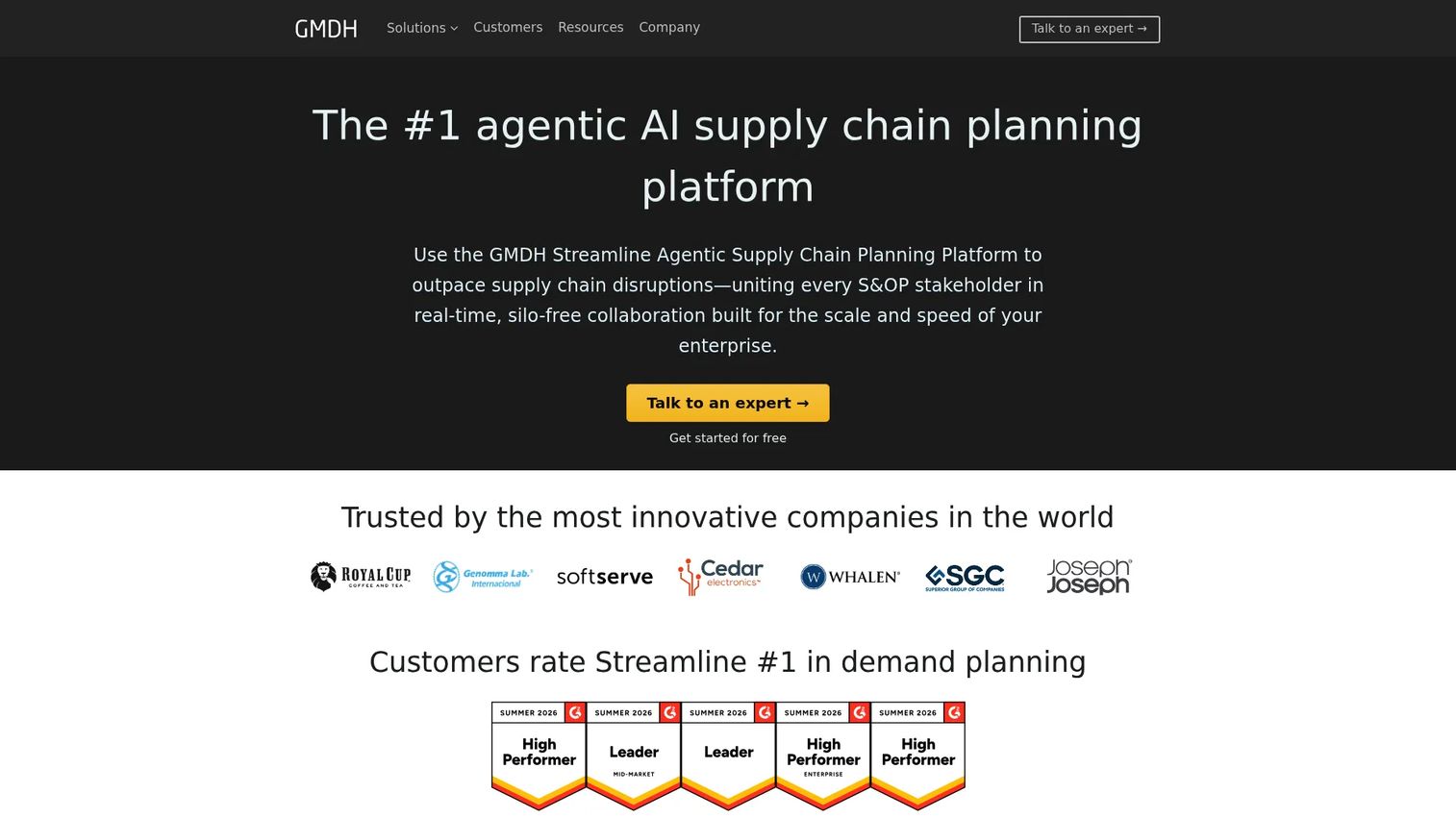 GMDH Streamline supply chain planning software homepage