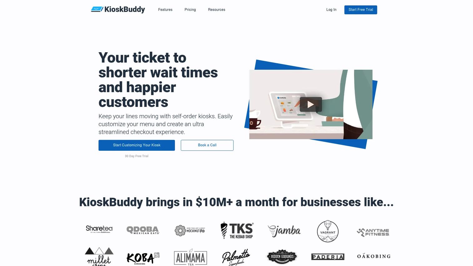 KioskBuddy self-order kiosk software homepage