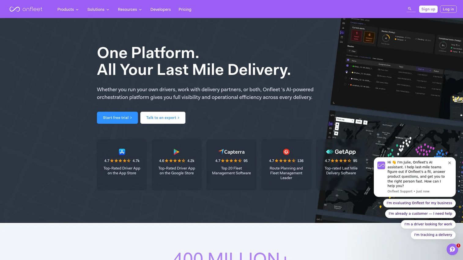 Onfleet last mile delivery software dashboard