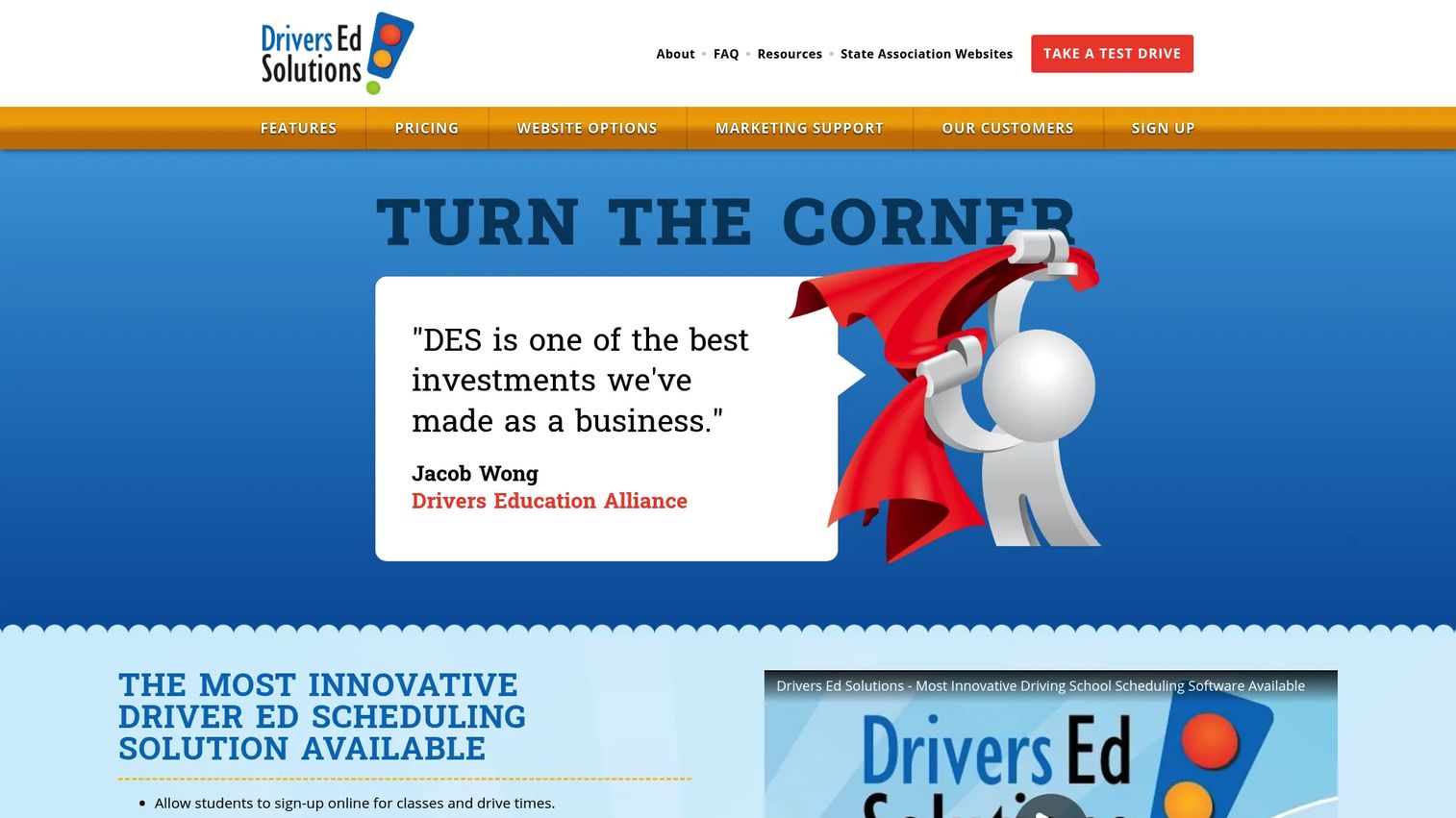 Drivers Ed Solutions homepage showing registration and scheduling tools