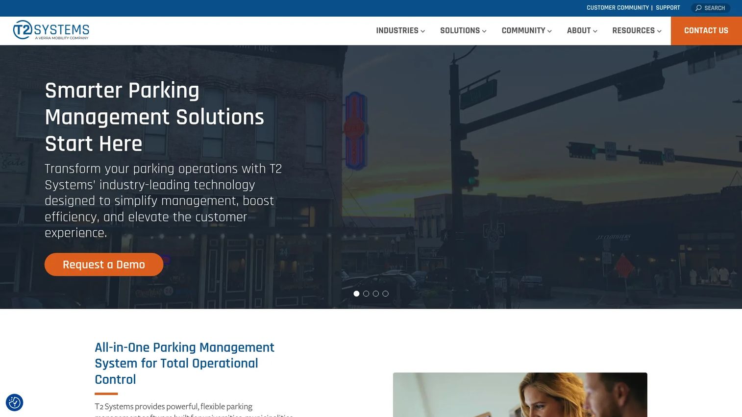 T2 Systems parking management platform homepage