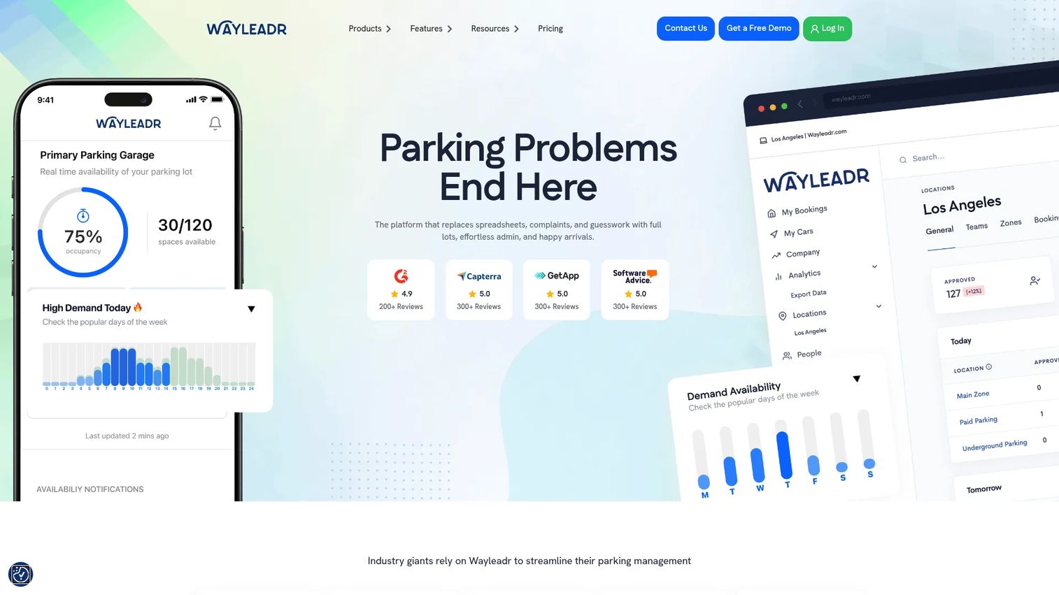 Wayleadr workplace parking and arrival management software homepage.
