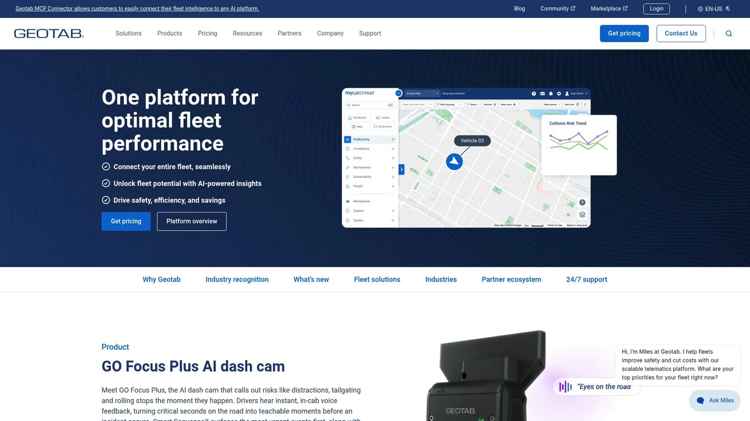 Geotab fleet telematics platform interface
