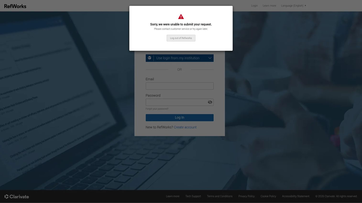 RefWorks homepage showing its cloud-based reference management platform
