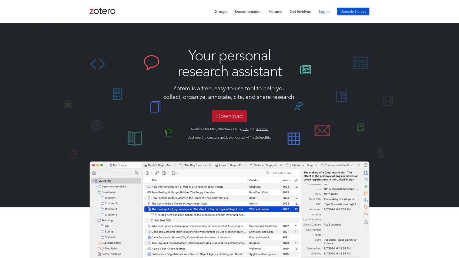 Zotero reference manager interface