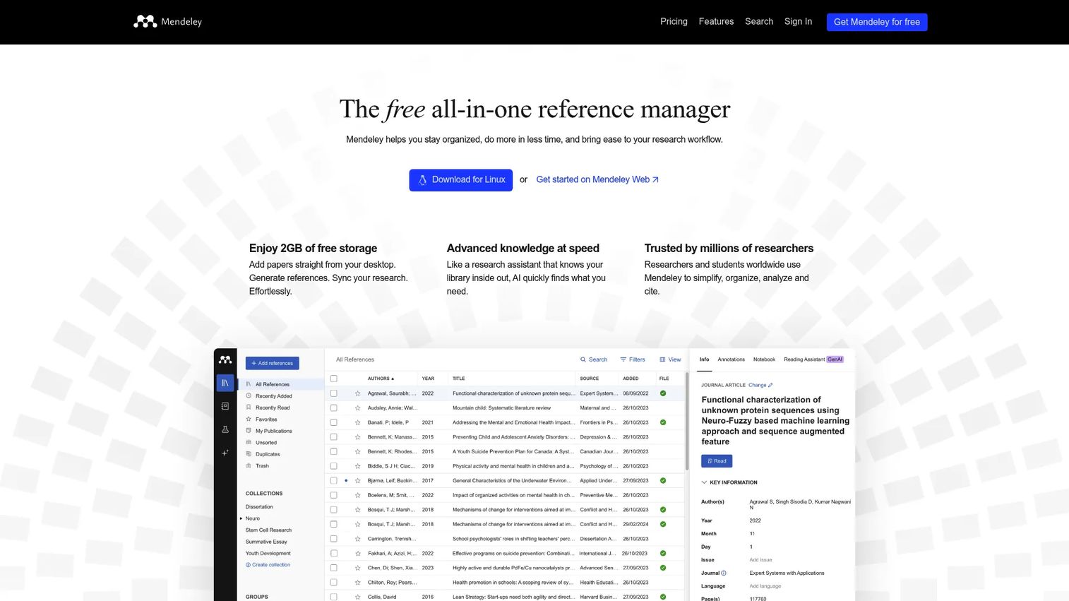 Mendeley reference manager and PDF reader homepage