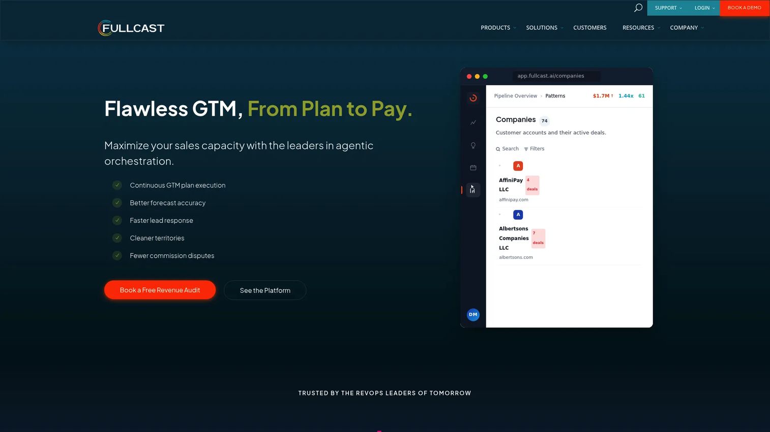 Fullcast revenue orchestration platform homepage