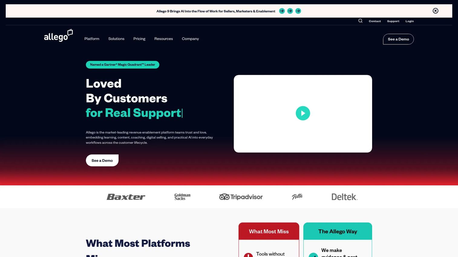 Allego revenue enablement and coaching platform homepage