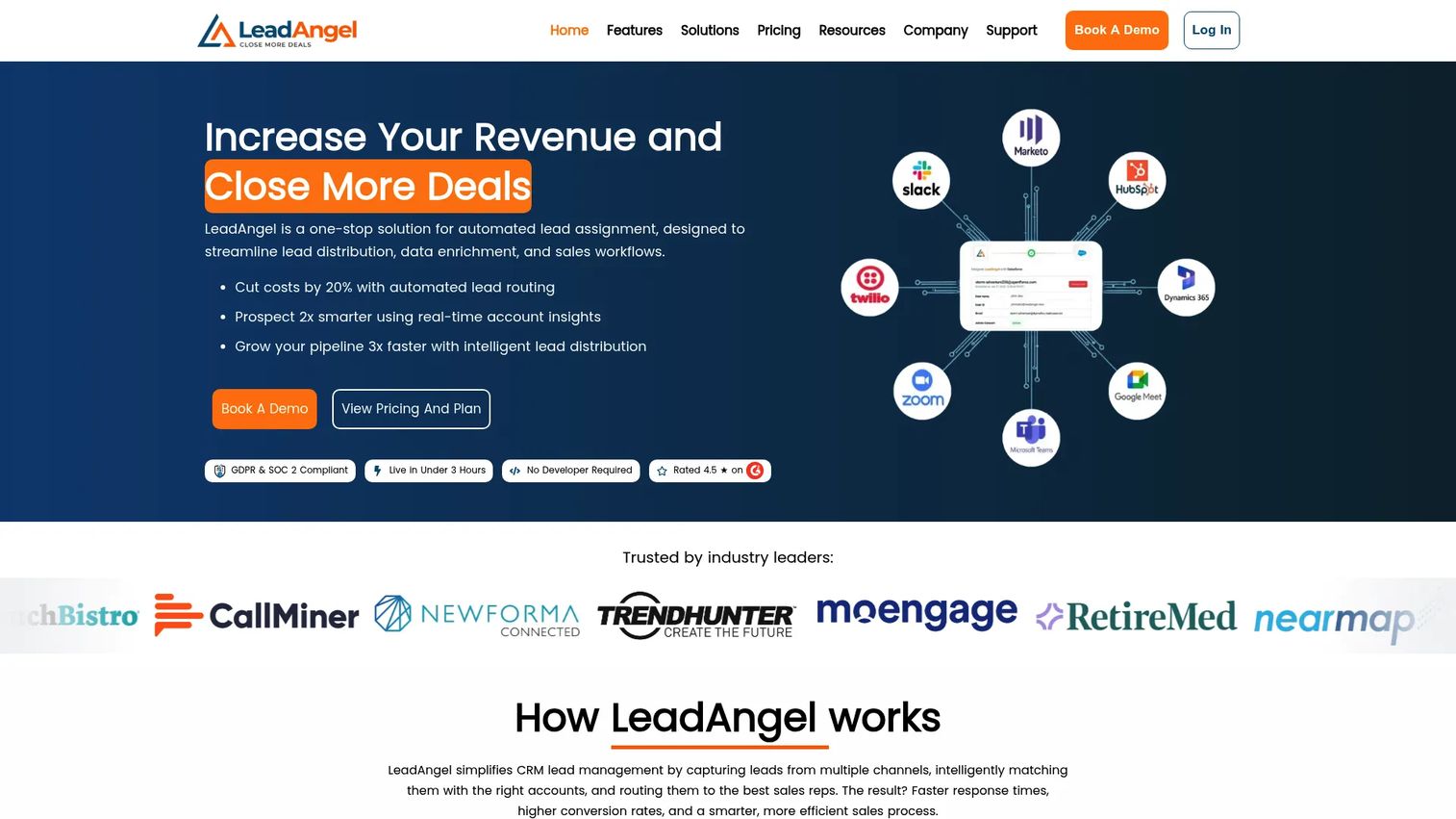 LeadAngel lead routing platform homepage