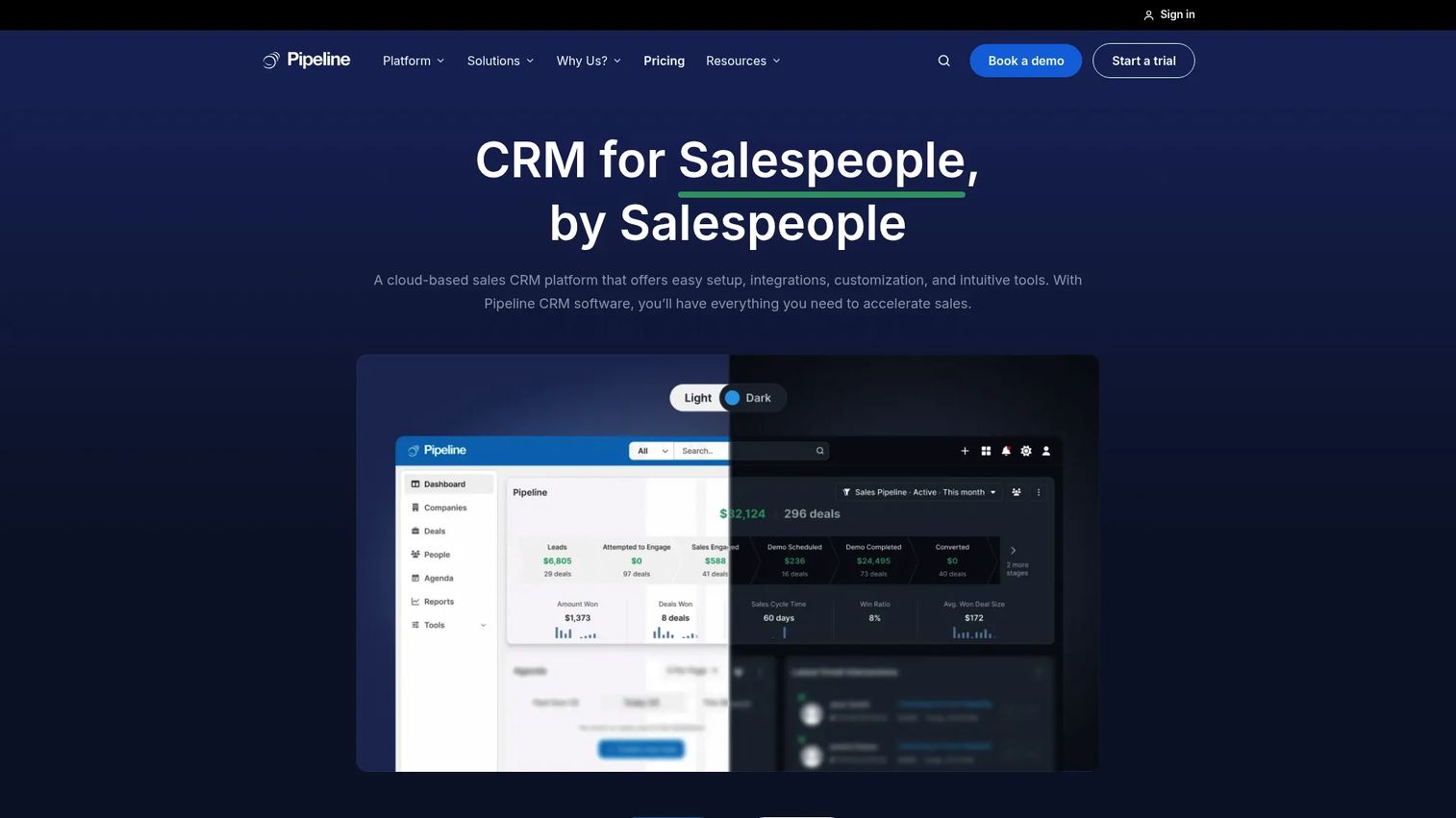 Pipeline CRM sales pipeline and deal management dashboard