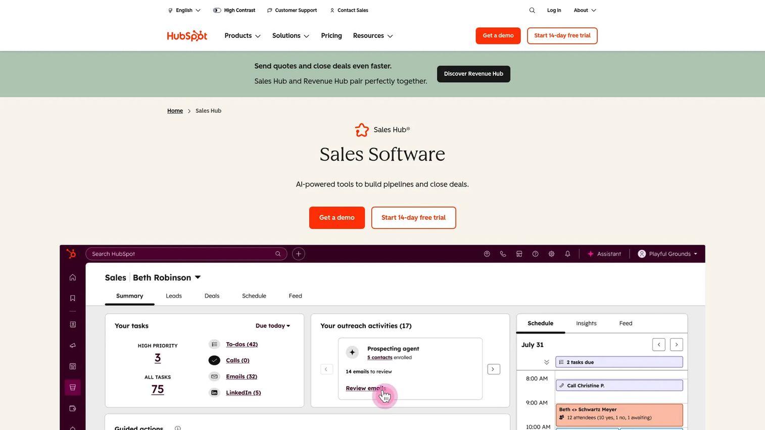 HubSpot Sales Hub pipeline and account view