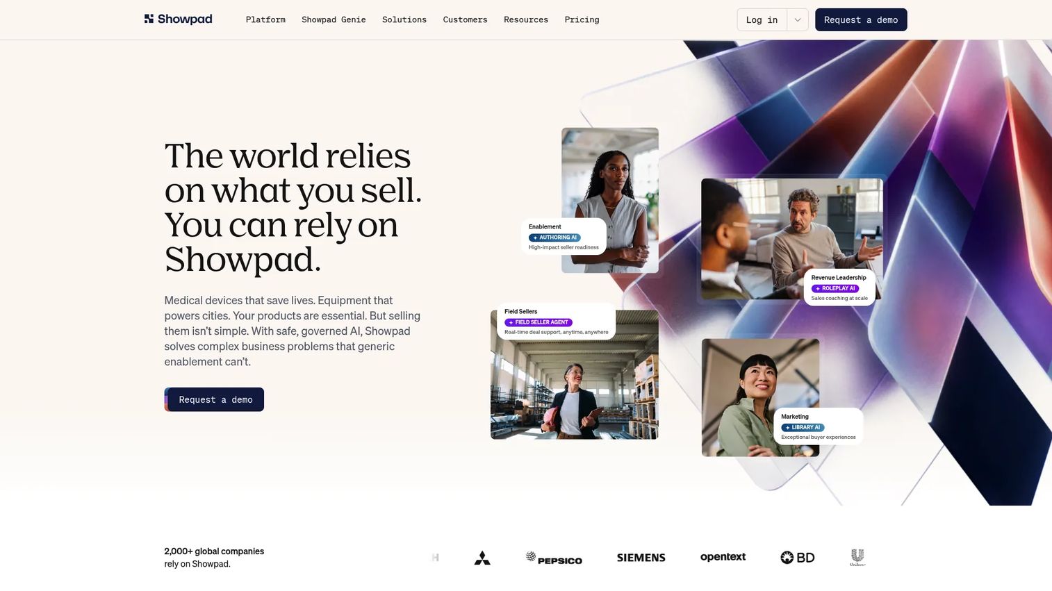 Showpad homepage screenshot