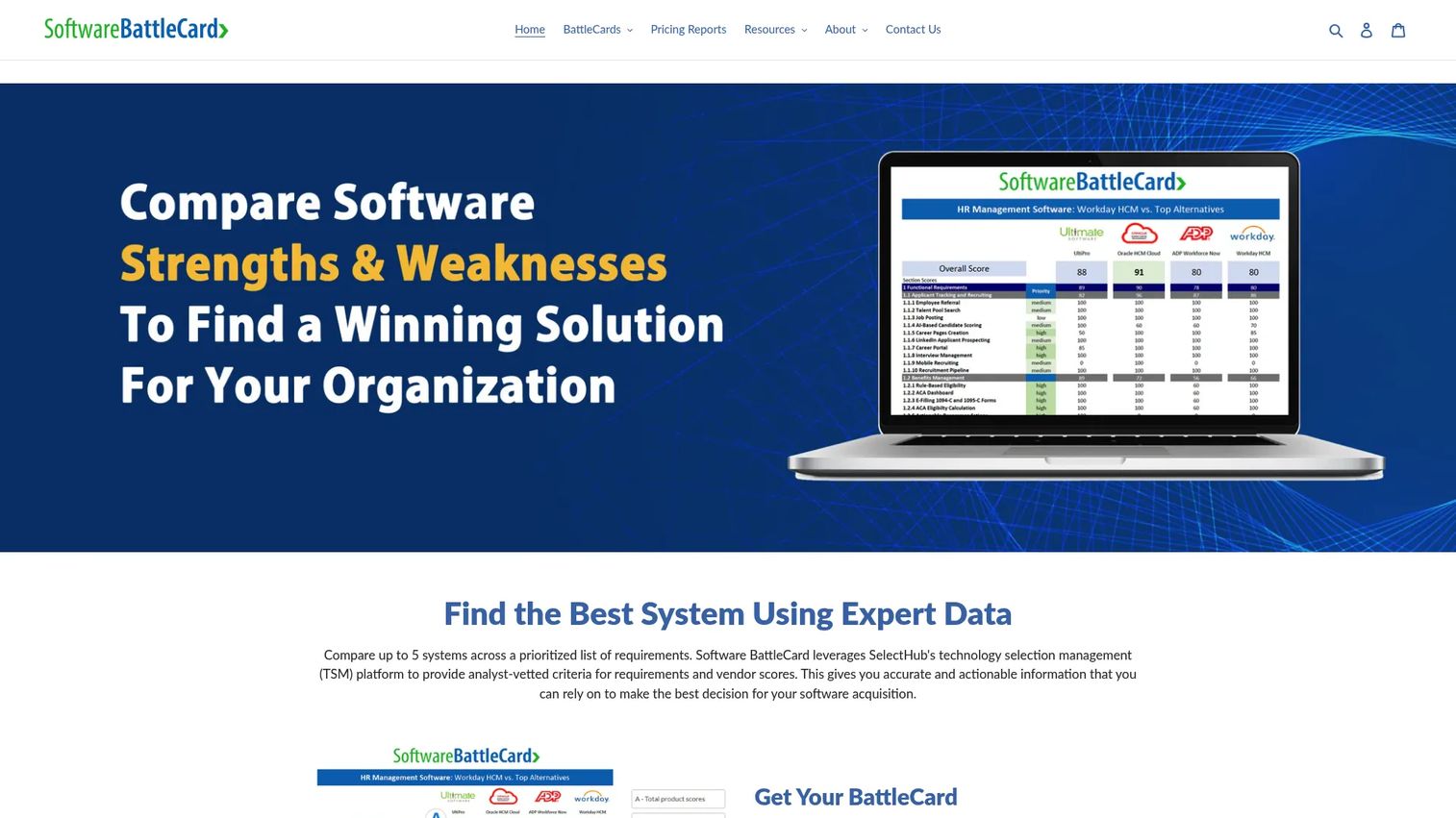 Software BattleCard homepage screenshot