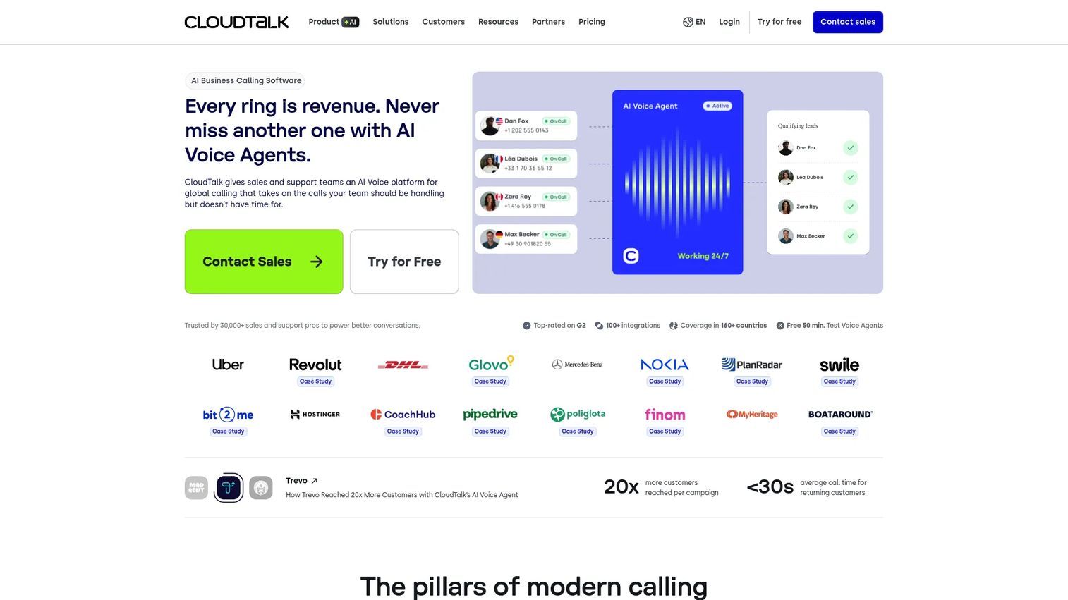 CloudTalk AI business calling software homepage
