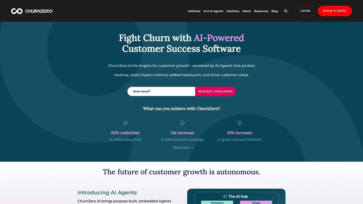 ChurnZero customer success and churn prediction software homepage