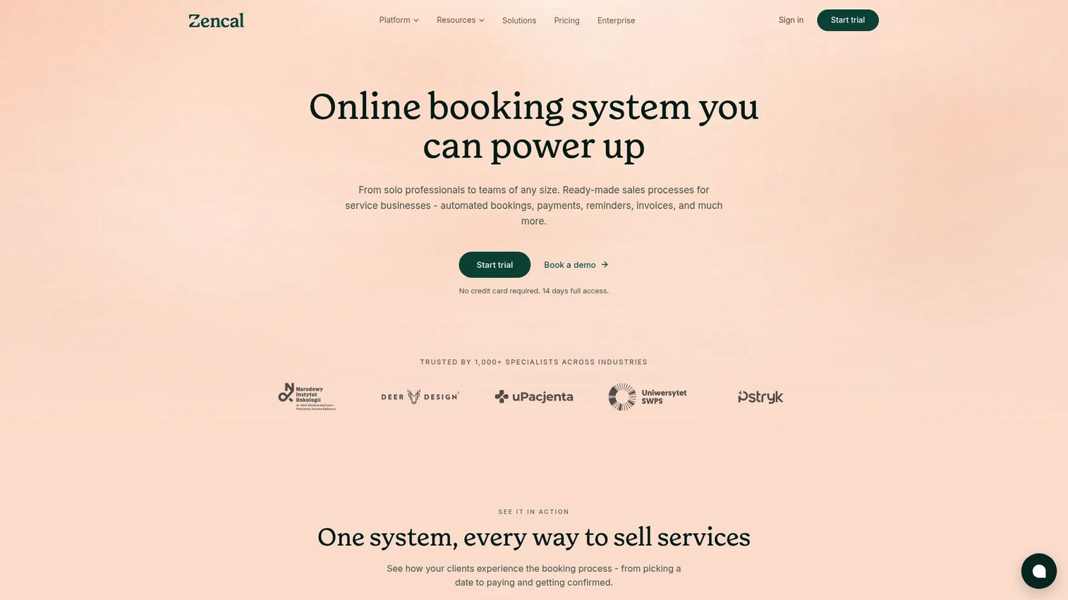 Zencal scheduling and booking software homepage