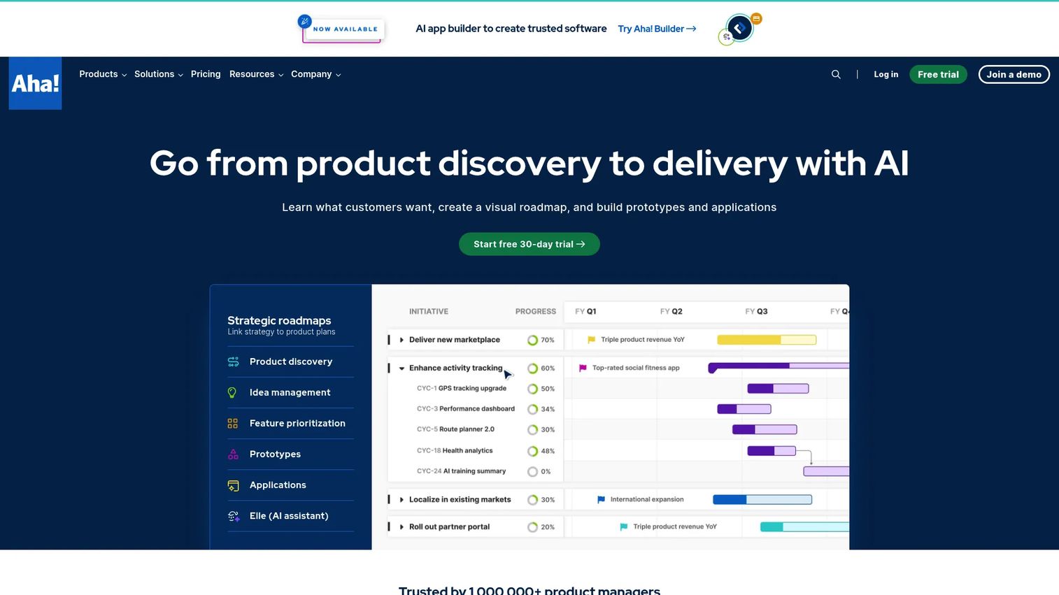 Aha! product management software homepage