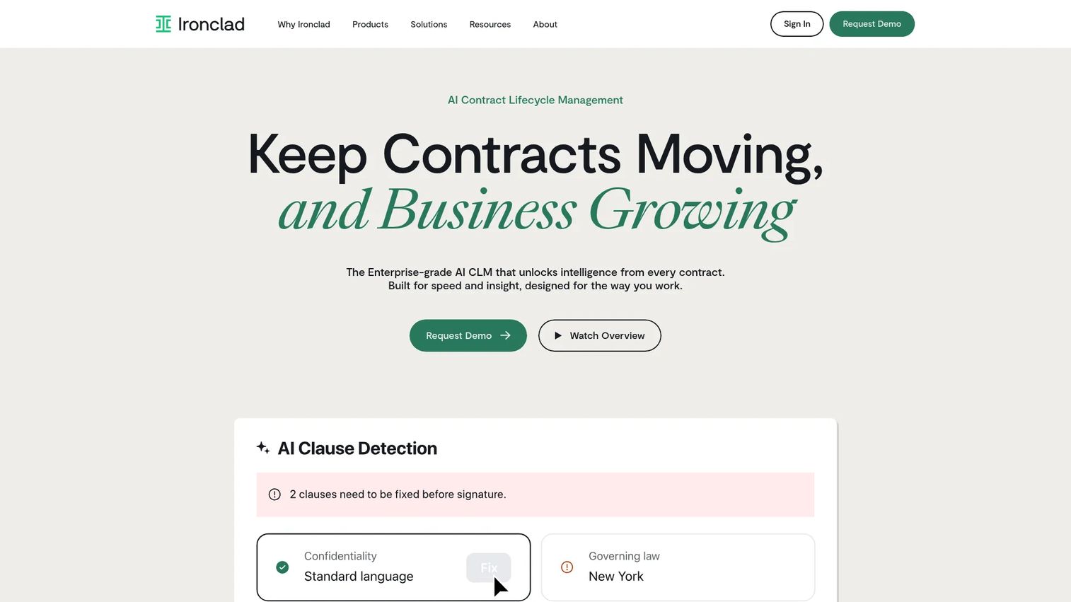 Ironclad contract lifecycle management software homepage