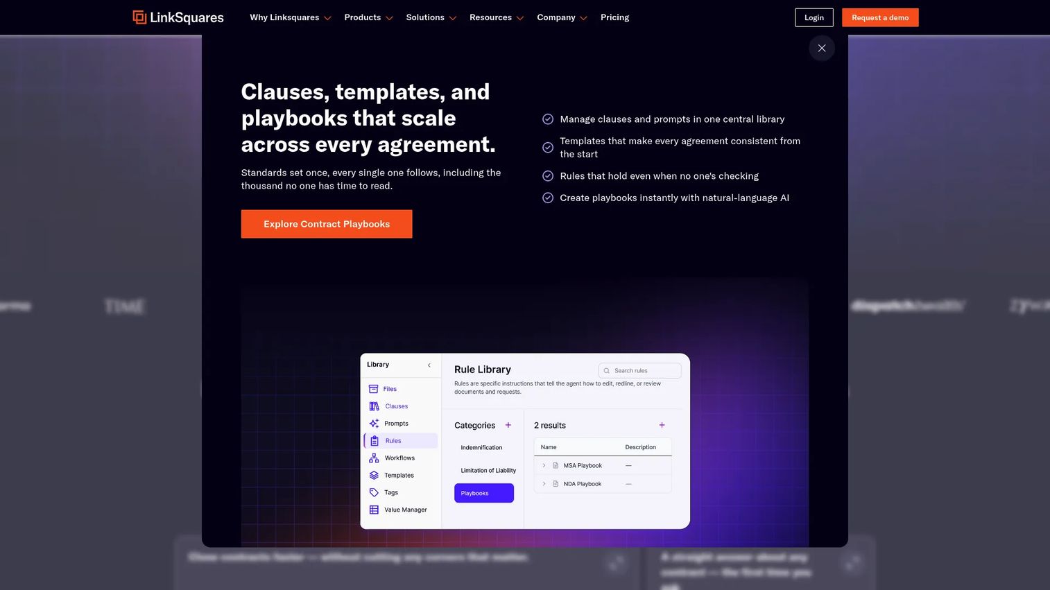 LinkSquares AI-powered CLM software homepage