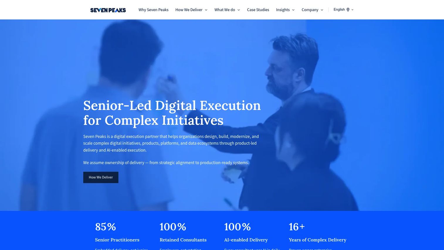 Seven Peaks Software homepage showing its digital delivery services
