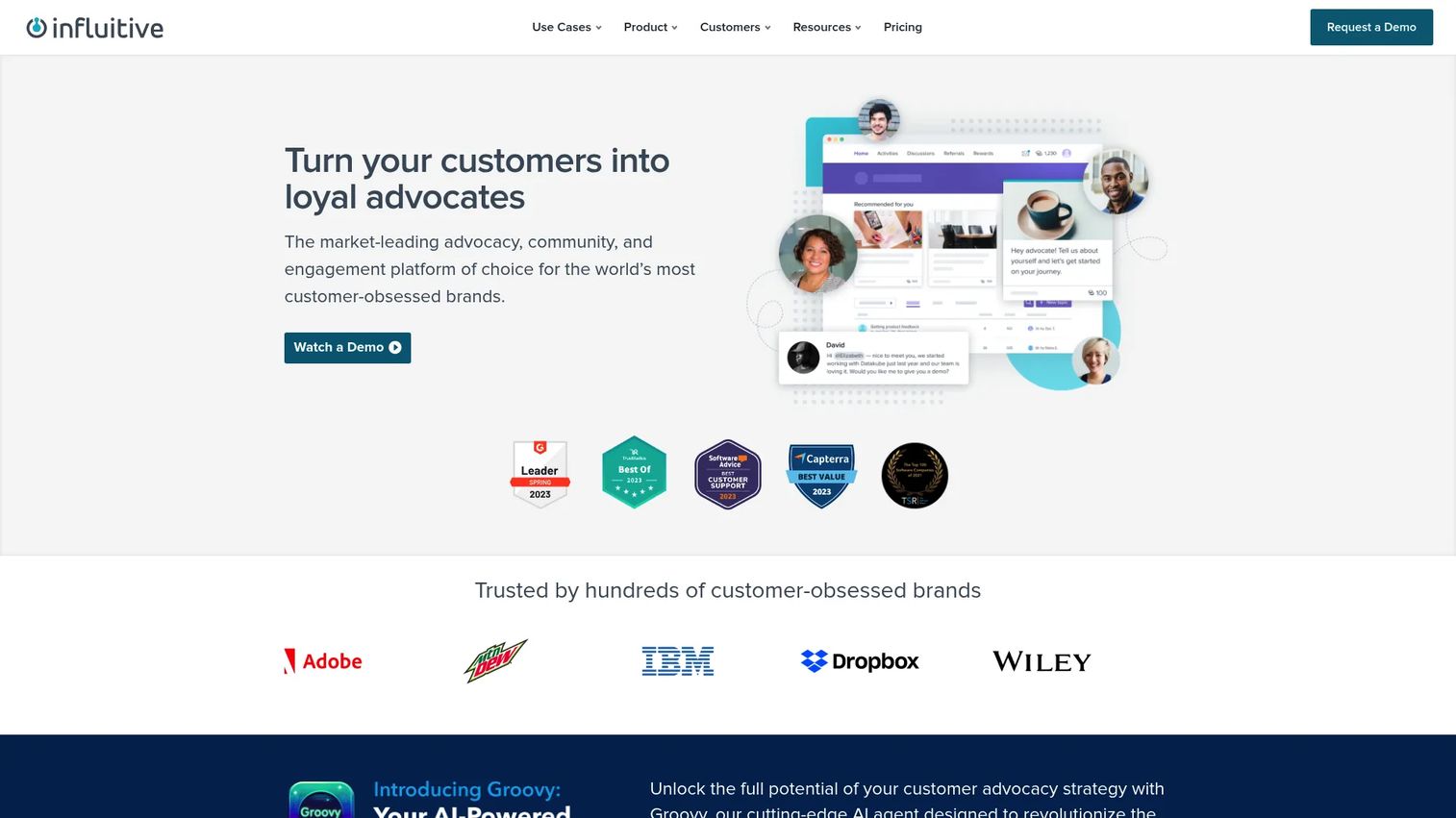 Influitive customer advocacy and community engagement dashboard